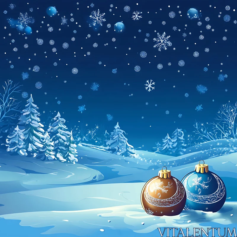 Snowy Night with Christmas Decorations AI Image