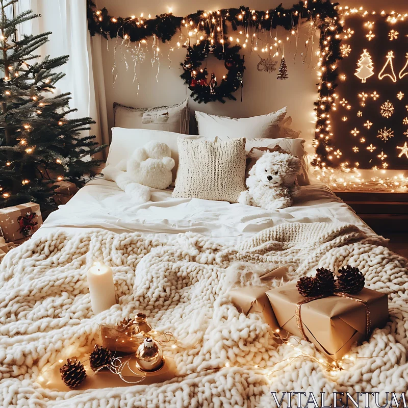 Festive Christmas-Themed Bedroom Decor AI Image