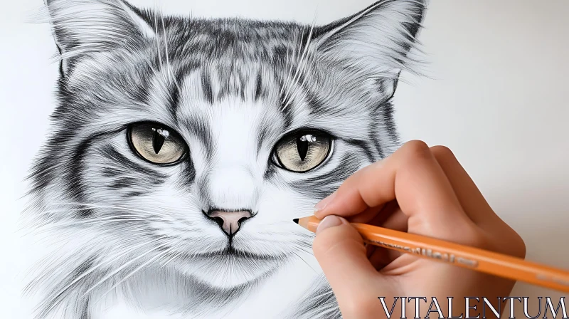 Lifelike Cat Portrait in Pencil Art AI Image