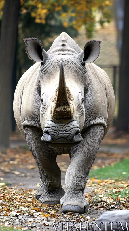 Rhinoceros Walking Through Leaves AI Image