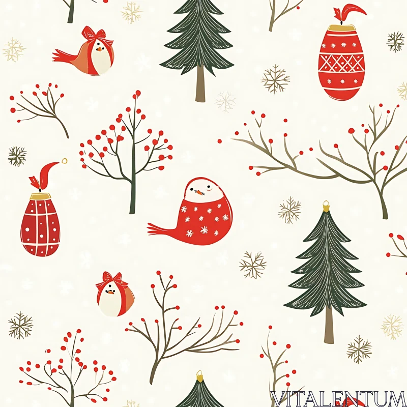 Holiday Pattern with Winter Decorations AI Image