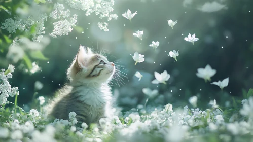 Serene Kitten in a Flower Field