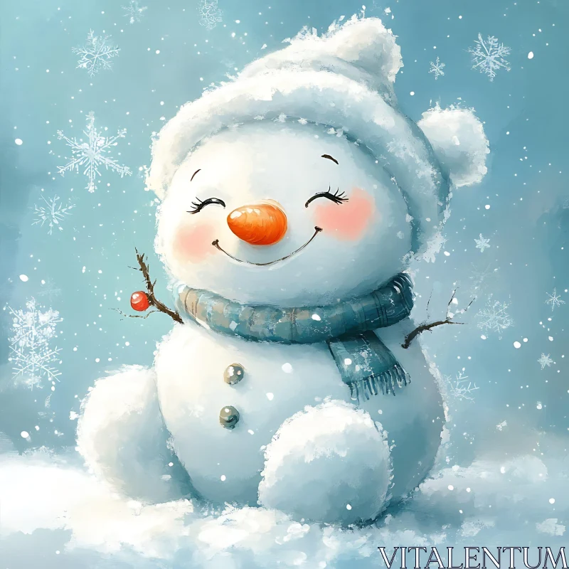 Festive Snowman Spreading Cheer in Snowy Setting AI Image