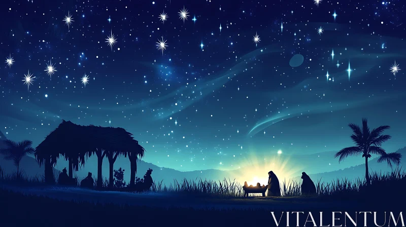 AI ART Silhouette of Nativity Under Starry Sky