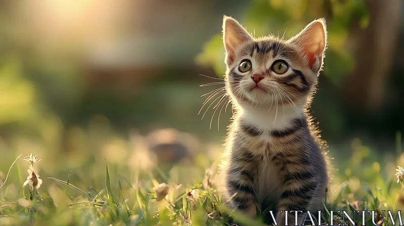 Cute Kitten in Nature AI Image