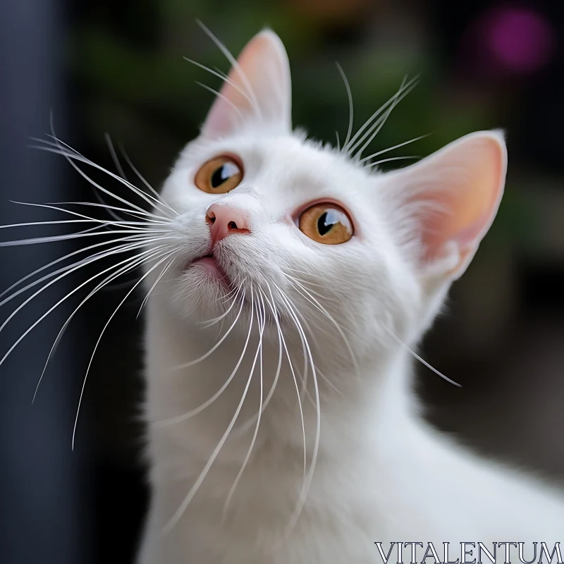 AI ART White Cat with Long Whiskers and Orange Eyes