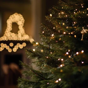 Warm and Glowing Christmas Tree with Bokeh Background