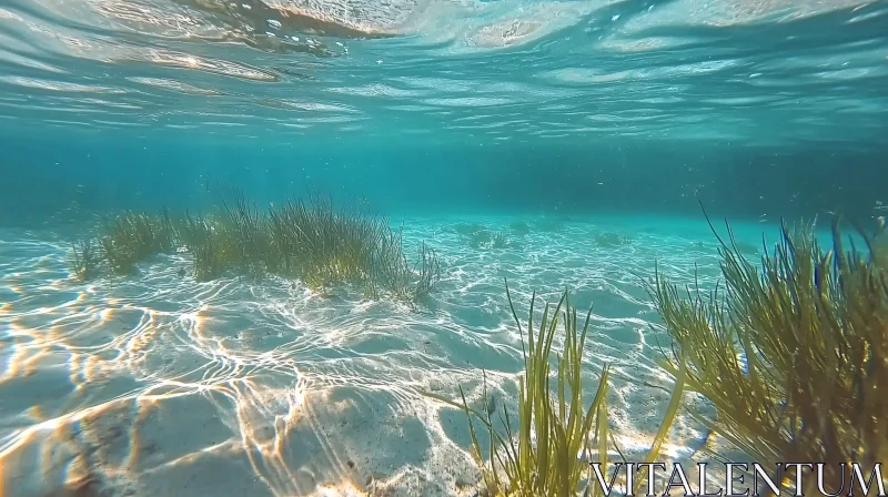 Underwater Scene with Seagrass and Sunlight AI Image