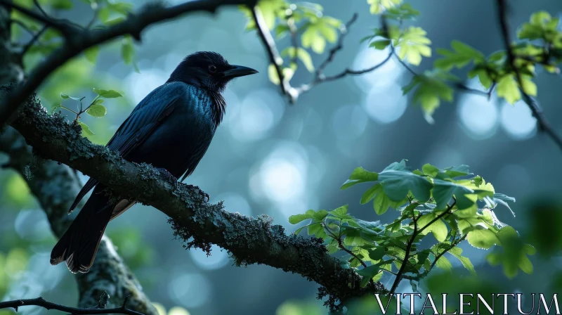 Graceful Crow Perched on Branch: A Captivating Wildlife Photography AI Image