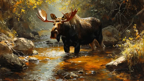 Majestic Moose in the Forest - Realistic Nature Painting