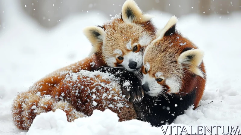 Playful Red Pandas in Snow | Adorable Frolicking Animals AI Image