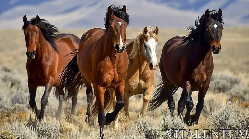 Stunning Photograph of Wild Horses Running in a Field AI Image