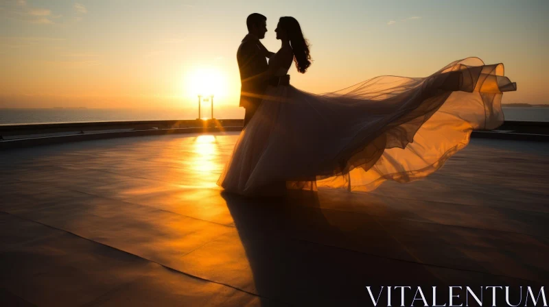 Sunset Wedding Silhouette - A Dance of Love and Elegance AI Image