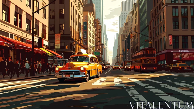 Vibrant Digital Painting of a Busy Street in New York City AI Image