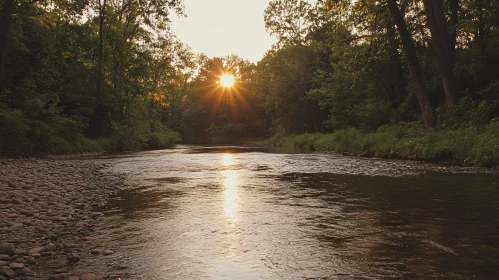 Peaceful River Scene with Sunset