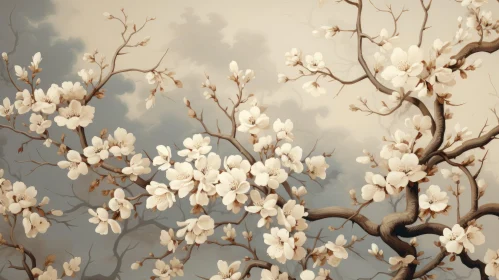 Artistic Wallpaper of White Blossoms with Detailed Rendering
