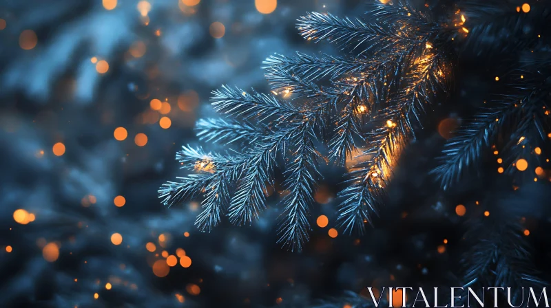 AI ART Frosted Evergreen Branches and Warm Lights