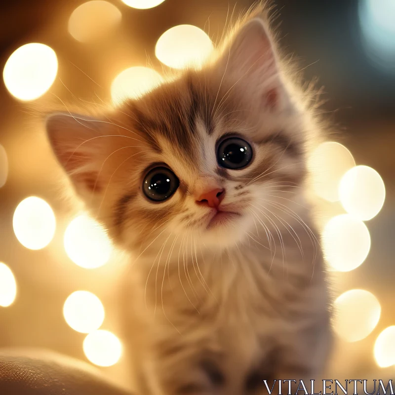 Cute Kitten with Soft Lights Behind AI Image