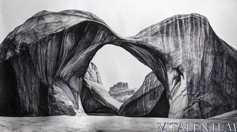 AI ART Black and White Desert Rock Arch