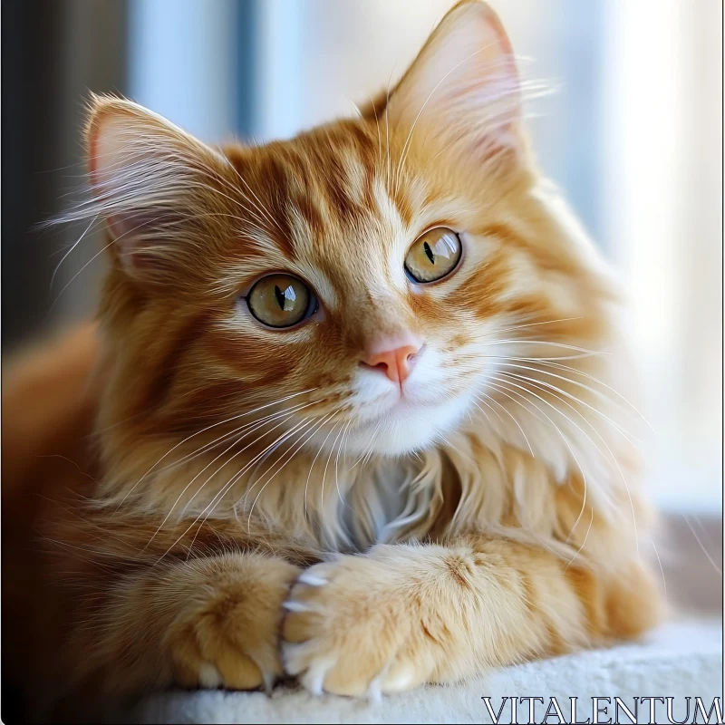 Intense Gaze of an Orange Fluffy Cat AI Image