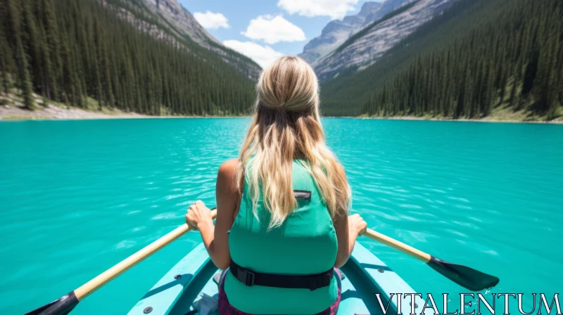 Captivating Nature: Canoeing in the Emerald Mountains AI Image