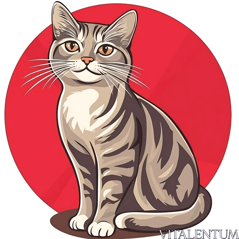 Graphic Tabby Cat on Red Circle AI Image