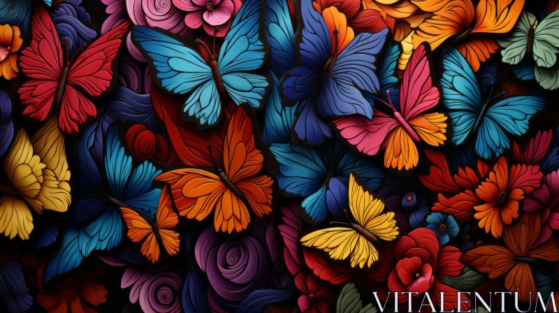 Colorful Butterfly Pattern Wallpaper: A Surrealistic Dance of Colors AI Image