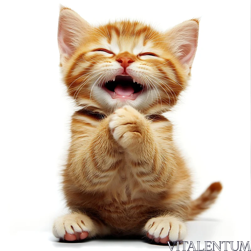 Adorable Laughing Kitten with Closed Eyes AI Image