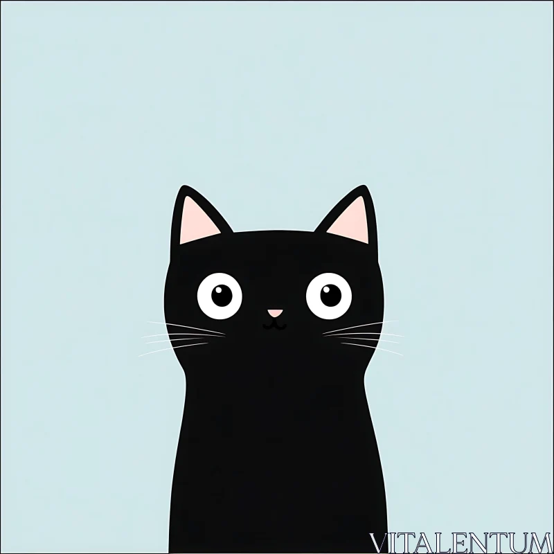 Minimalist Cute Black Cat Drawing AI Image