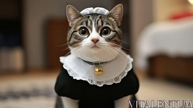 Cute Cat in Maid Outfit AI Image