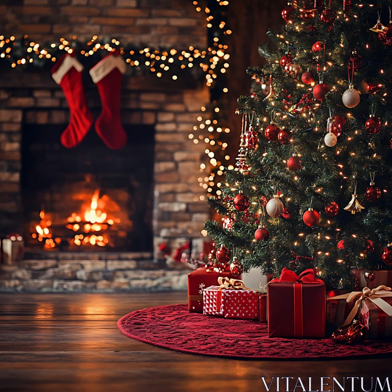 Charming Christmas Living Room Setup AI Image