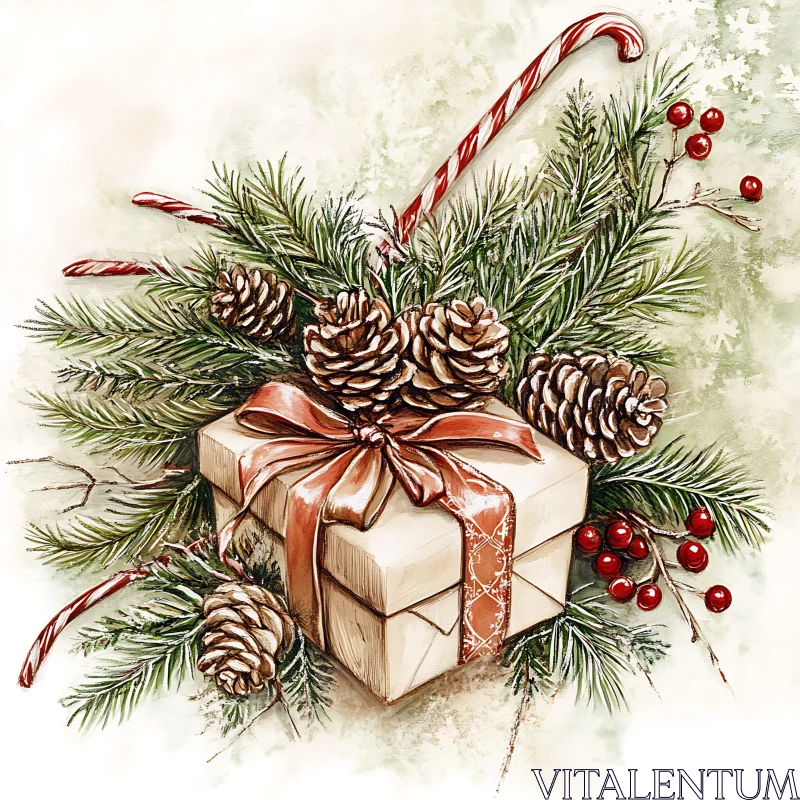 Christmas Gift with Holiday Decor AI Image