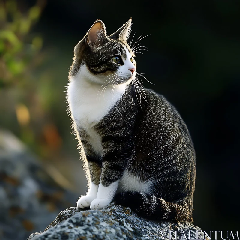 Majestic Cat on Rock in Natural Setting AI Image