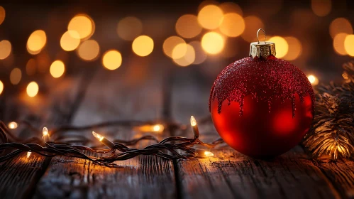 Glittery Red Ornament in Holiday Lighting