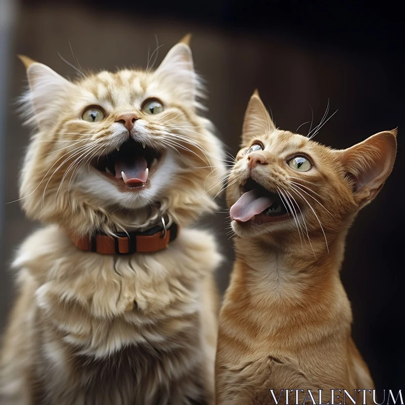 Happy Ginger Cats with Wide Open Mouths AI Image