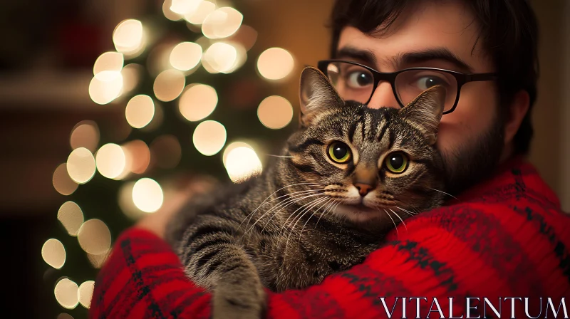 AI ART Holiday Cat and Owner Portrait