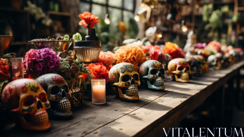 Day of the Dead Skulls: A Vintage-Inspired Halloween Decor AI Image