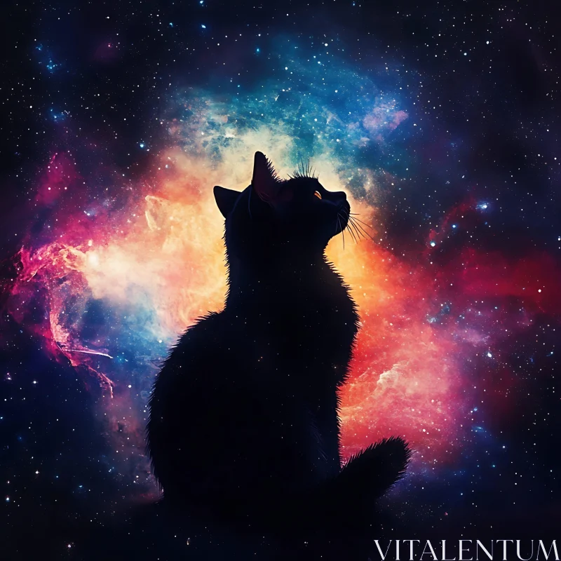 Cosmic Cat Silhouette AI Image