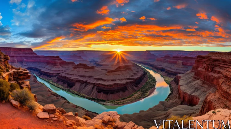 Romantic Sunset Over Grand Canyon - A Symphony of Turquoise and Crimson AI Image