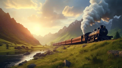 Steam Train Traveling through Mountains: Capturing the Charm of Everyday Life