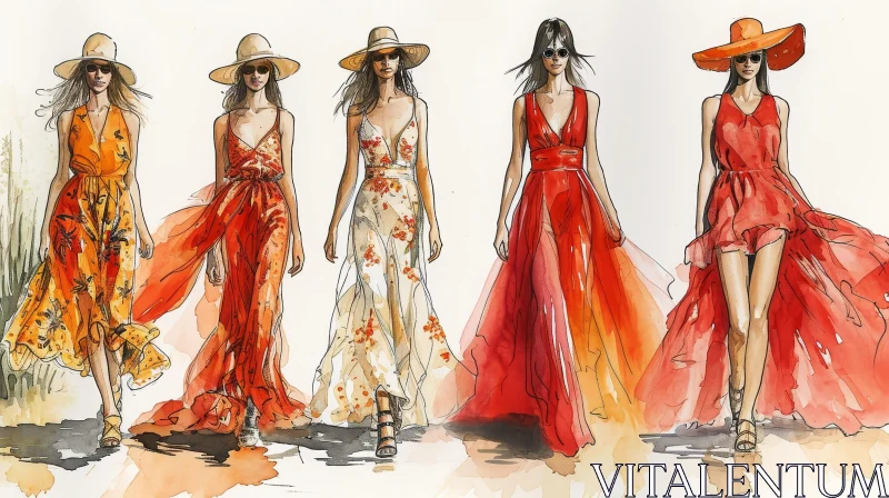 Stylish Fashion Models in Vibrant Orange Outfits AI Image