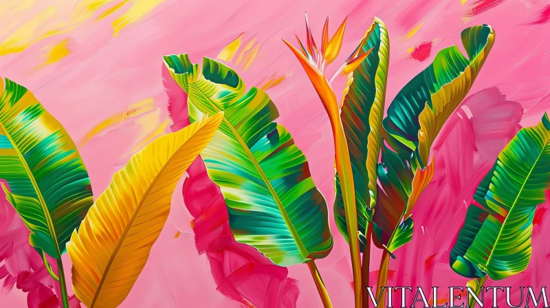 AI ART Tropical Leaves and Flowers Digital Painting