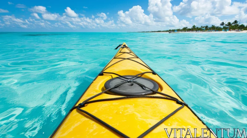 AI ART Yellow Kayak on Tropical Beach - Serene Nature Scene