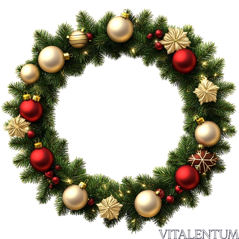 Festive Holiday Wreath with Baubles and Stars AI Image