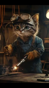 Feline Welder in Workshop Gear