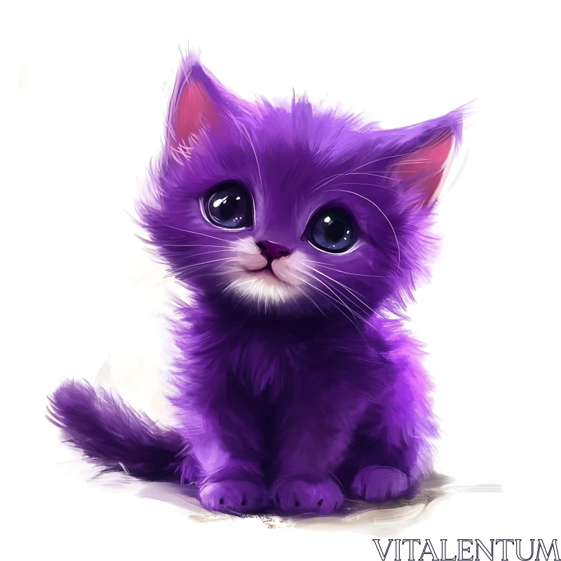 Cute Purple Fluffy Kitten Illustration AI Image