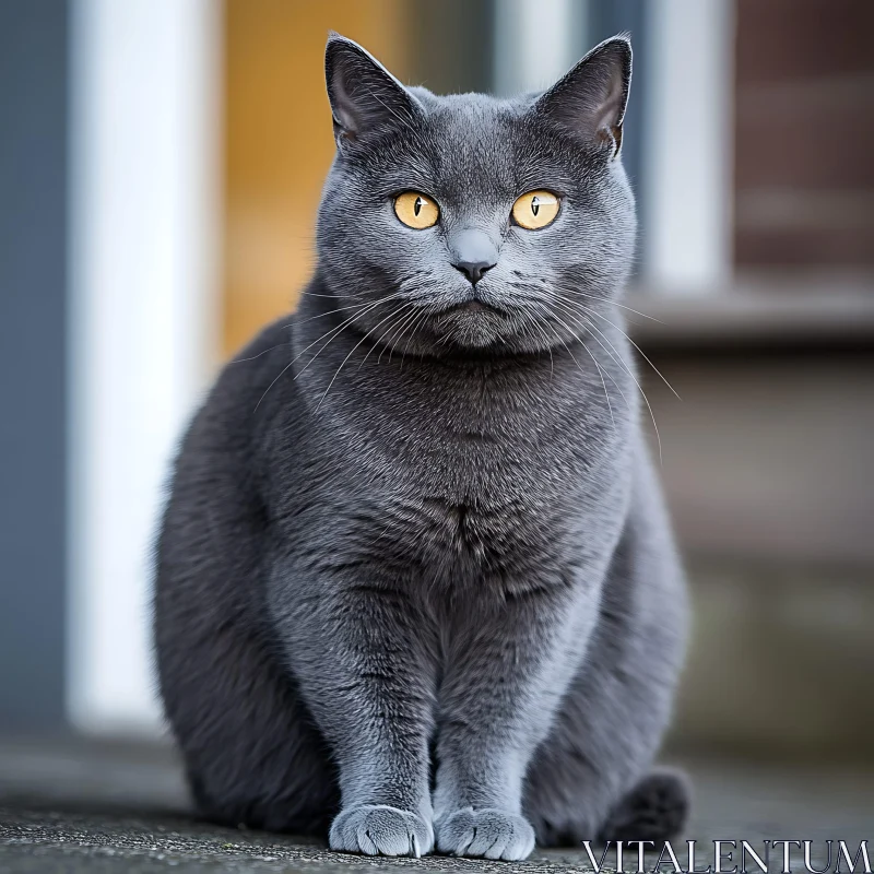 Elegant Grey Cat Portrait AI Image