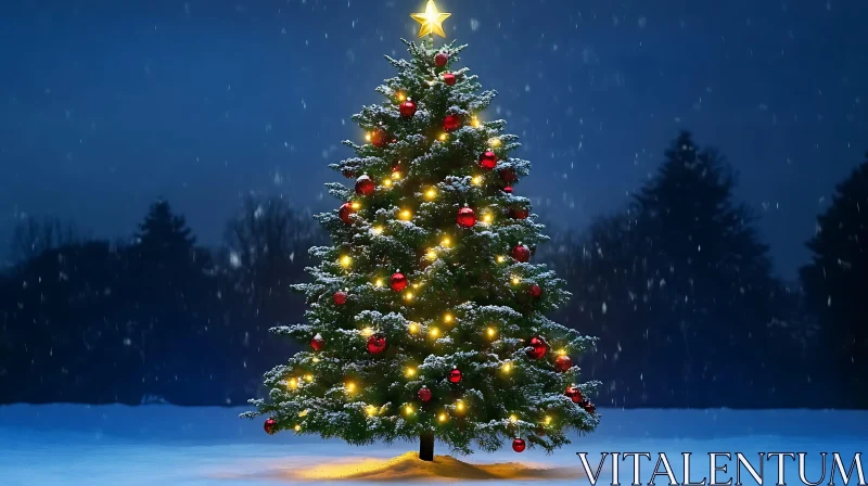 Festive Christmas Tree with Lights and Ornaments AI Image