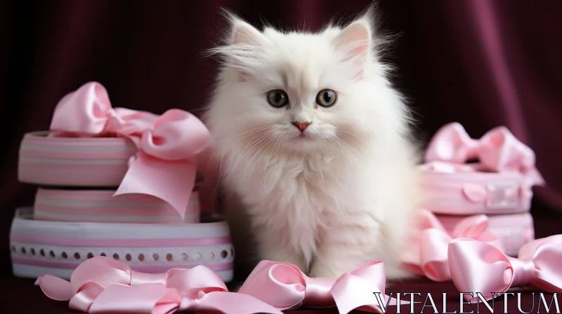 Adorable Kitten Among Pink Gift Boxes AI Image