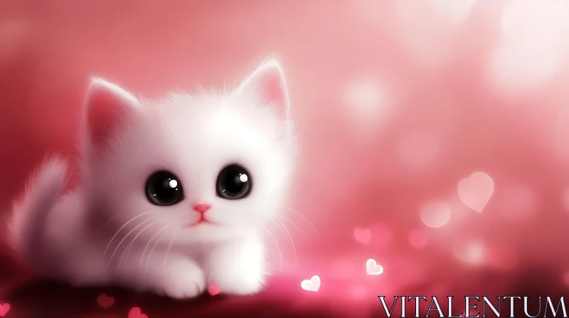 Cute White Kitten with Heart Shapes AI Image